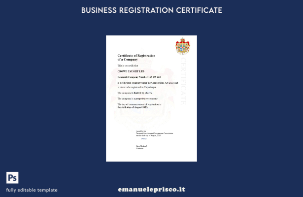 certificato di registrazione Danimarca stile verificato Modello Word e PDF